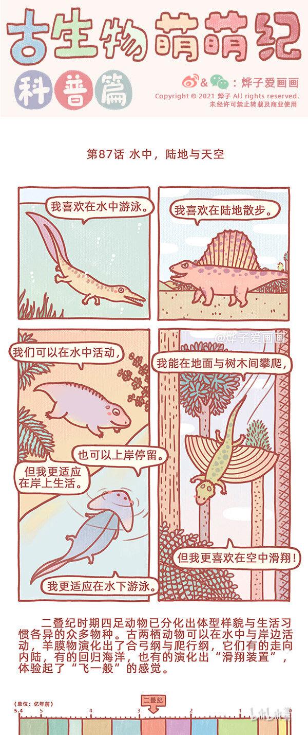 古生物萌萌纪（科普篇）漫画,第87话 水中，陆地与天空1图